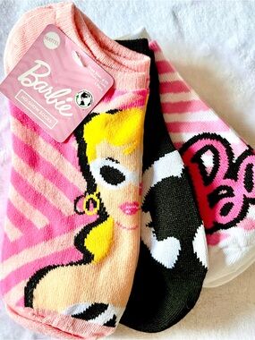 Mattel Barbie No-Show Sock Set - Pink, Yellow, Black